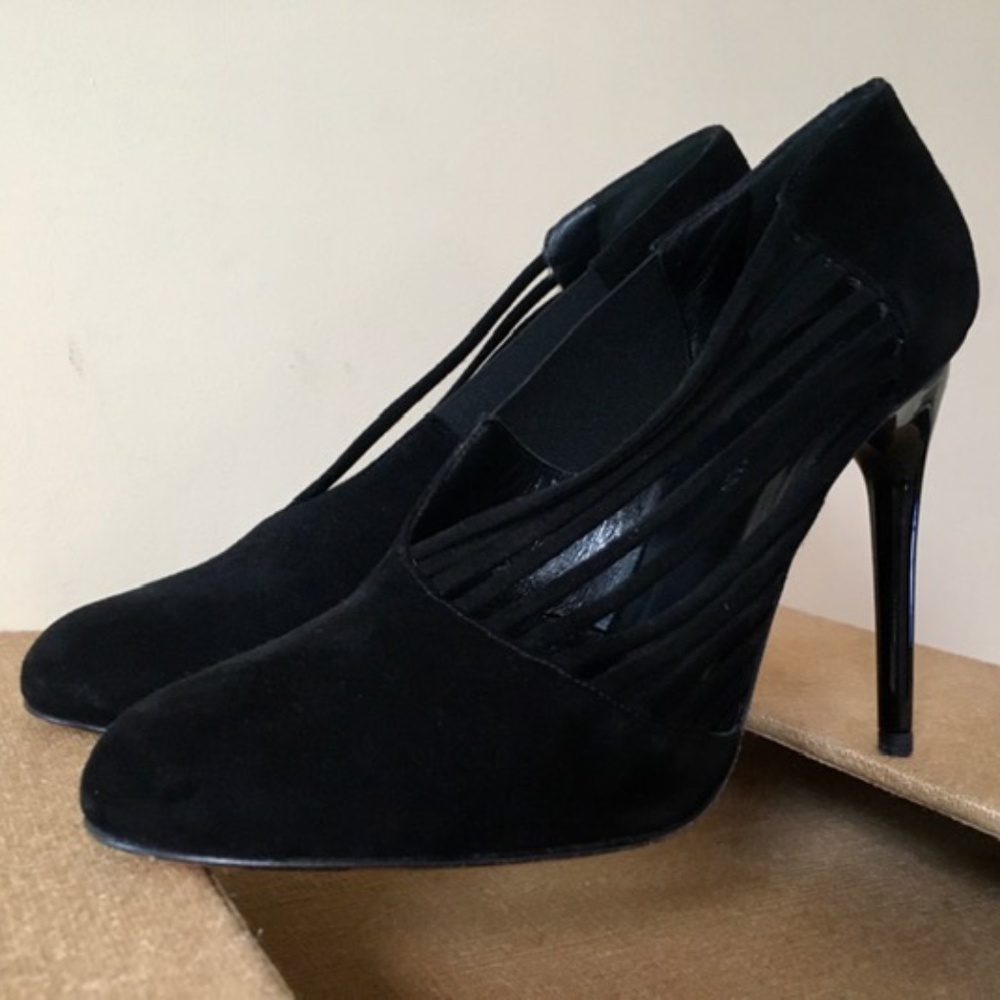 NIB Georgina Goodman Black Suede Pumps EU 40 /US 9.5 Sculptured Heel 4.25"  $560